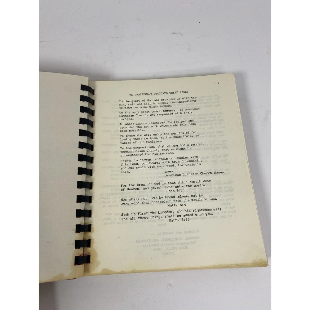 Kitchen Keepsakes Fairbury Nebraska Cookbook American Lutheran‎ Church Spiral